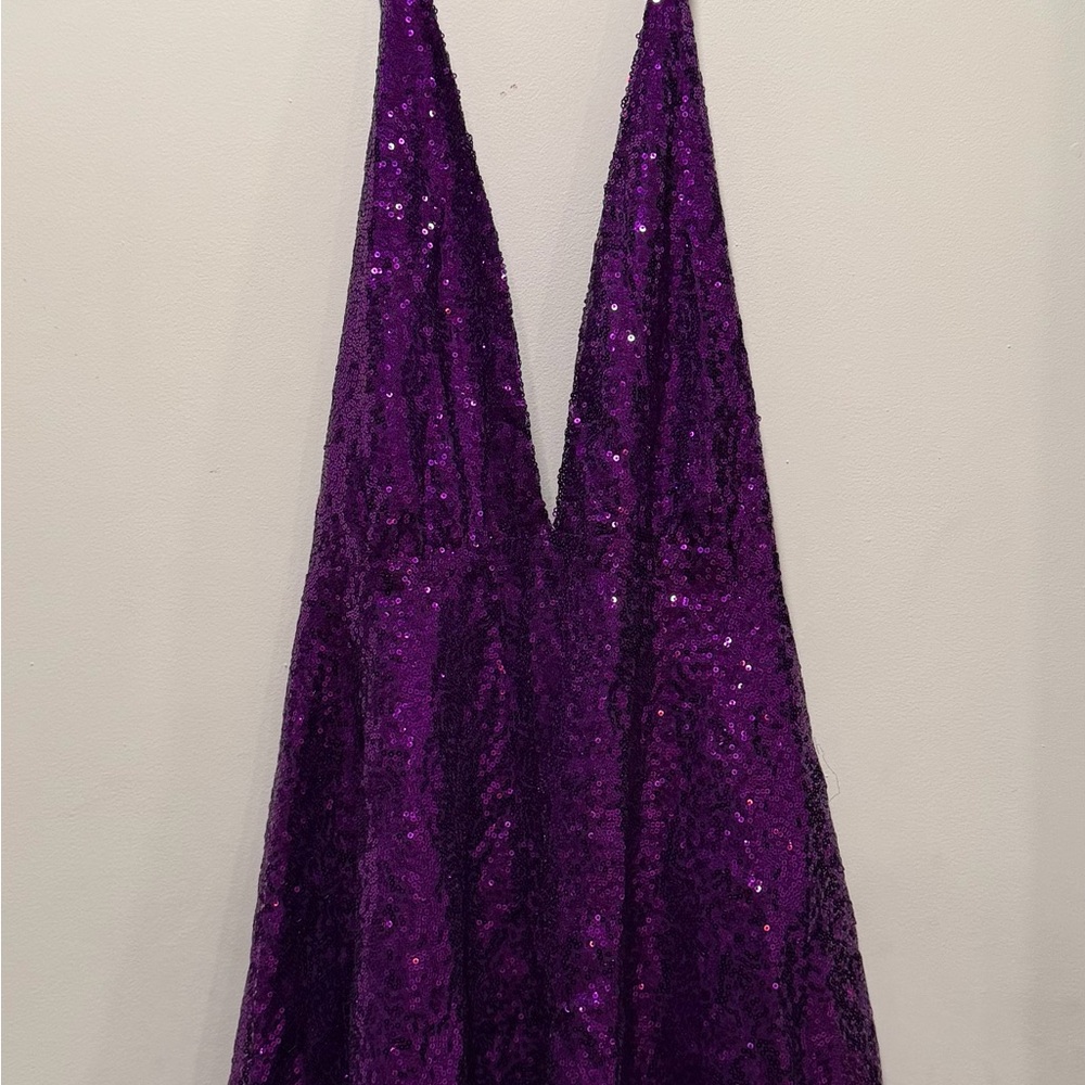 Purple Sequin Halter Dress